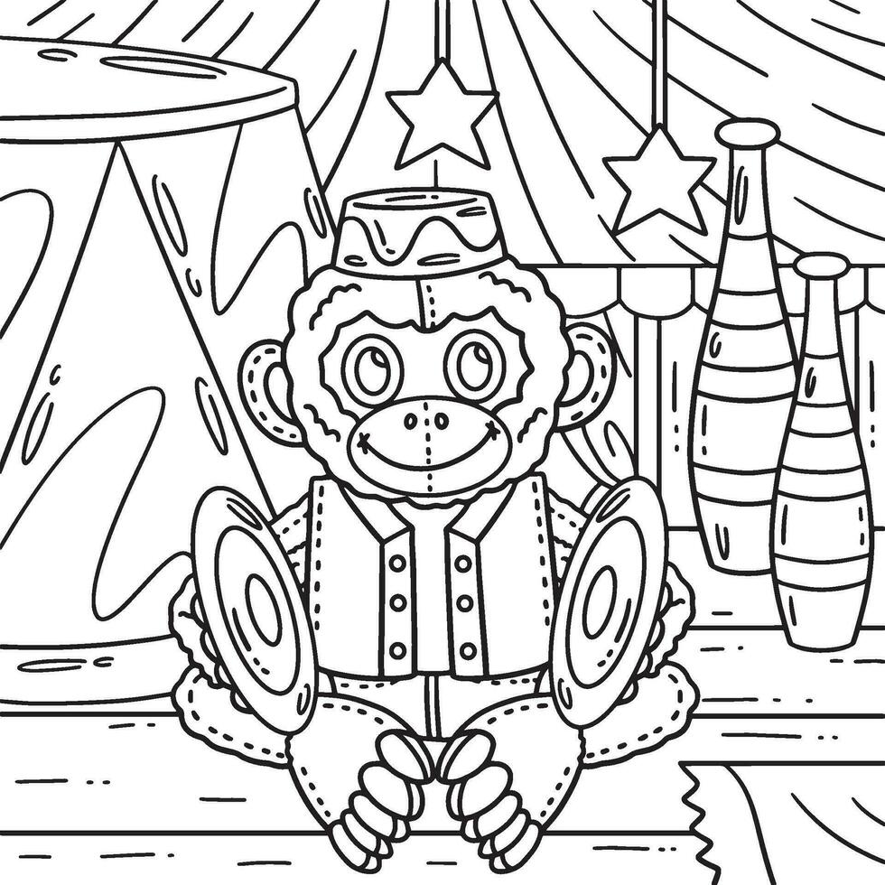 Circus Monkey Toy Coloring Page for Kids vector