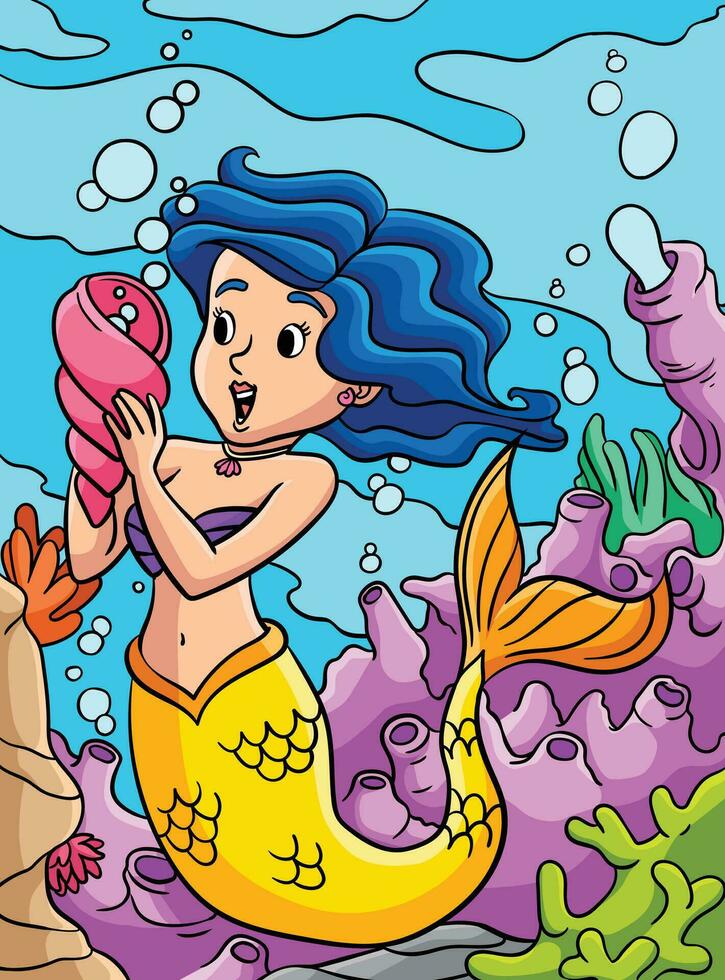 sirena participación espiral cáscara de colores dibujos animados vector