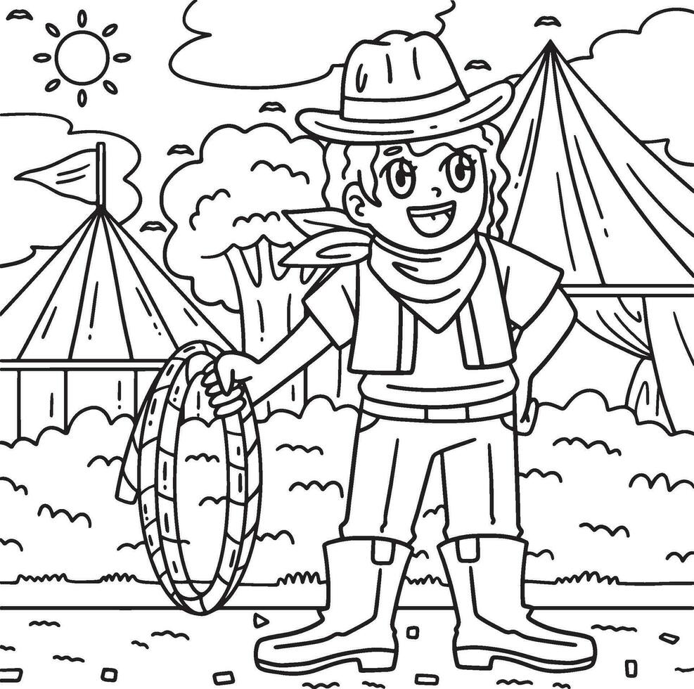 Circus Cowgirl with a Whip Coloring Page for Kids vector