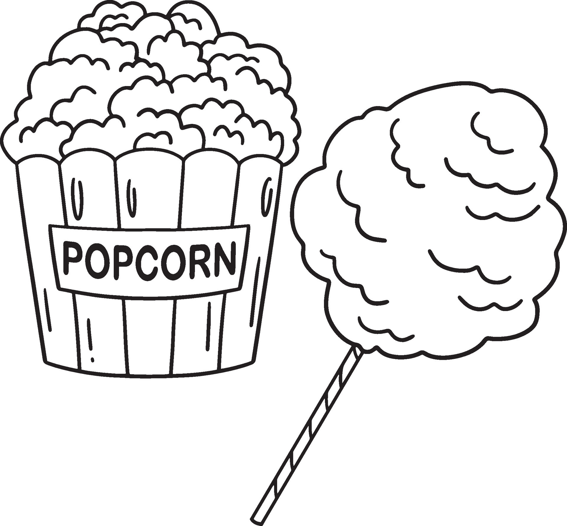 Popcorn and Cotton Candy Isolated Coloring Page 35888064 Vector Art at