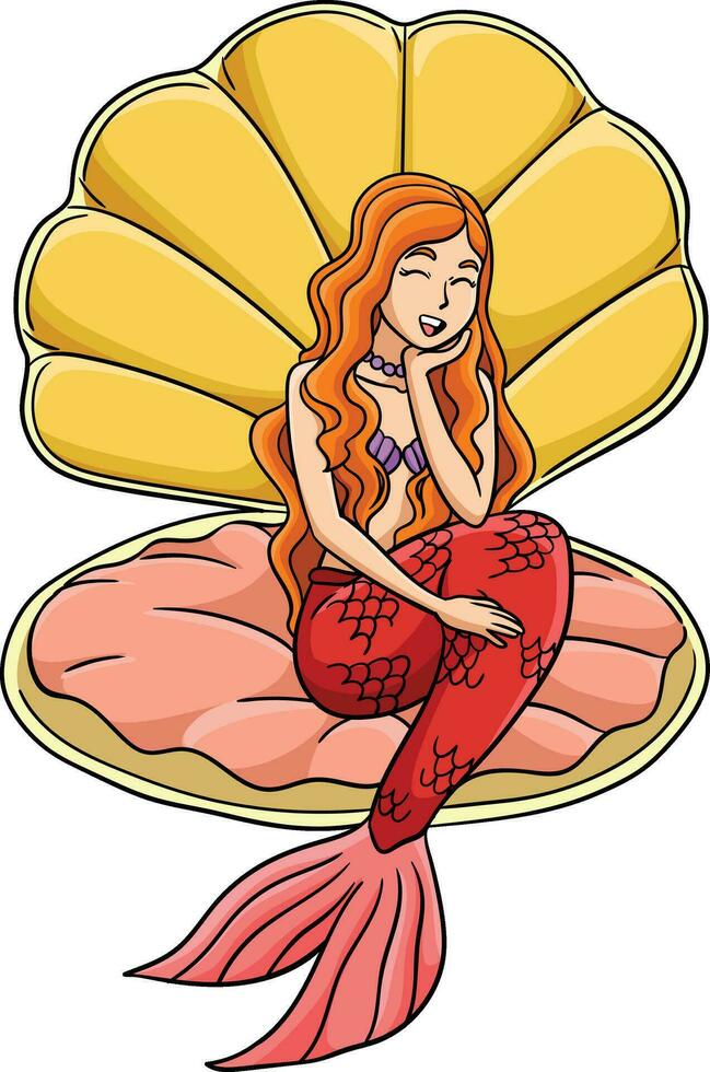 hermosa sirena sentado almeja cáscara clipart vector