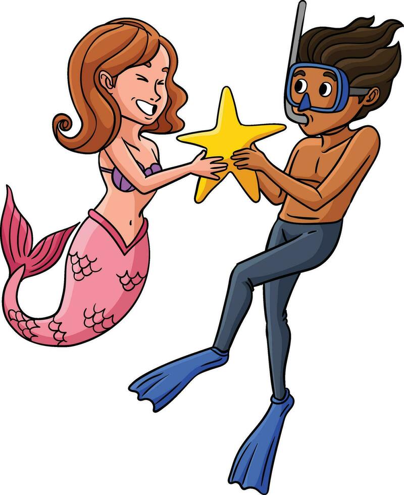 sirena y un buzo participación estrella dibujos animados clipart vector