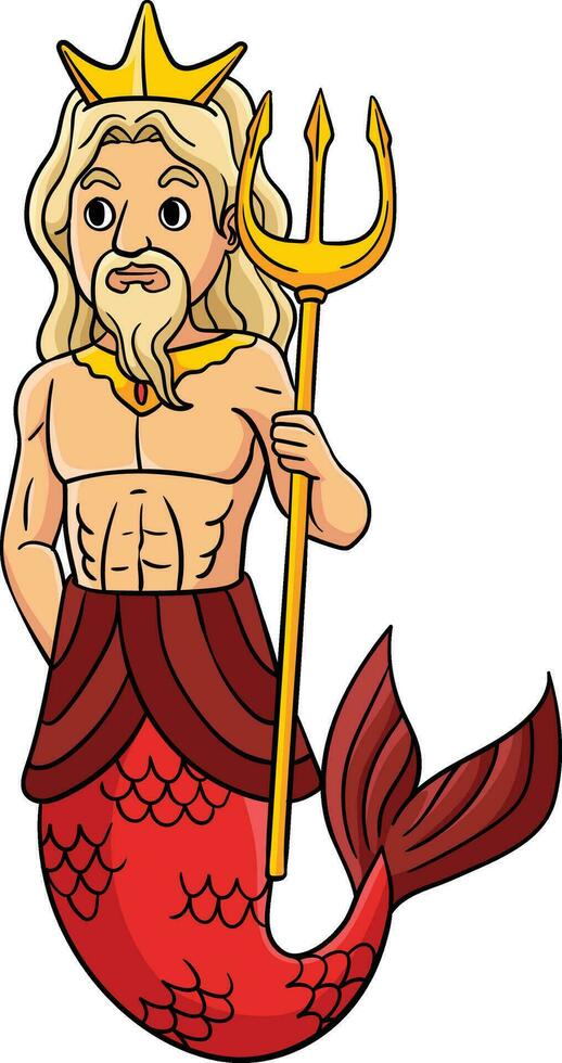 Merman King Cartoon Colored Clipart Illustration vector