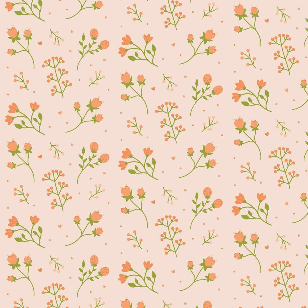 Vector floral pattern with flowers on peach background