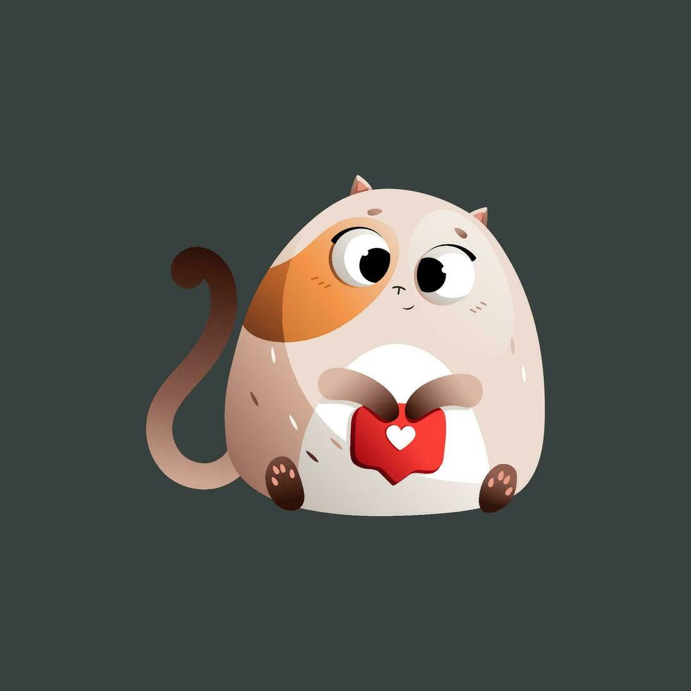 Beige Cartoon Fat Cat Put A Like. Vector clipart.