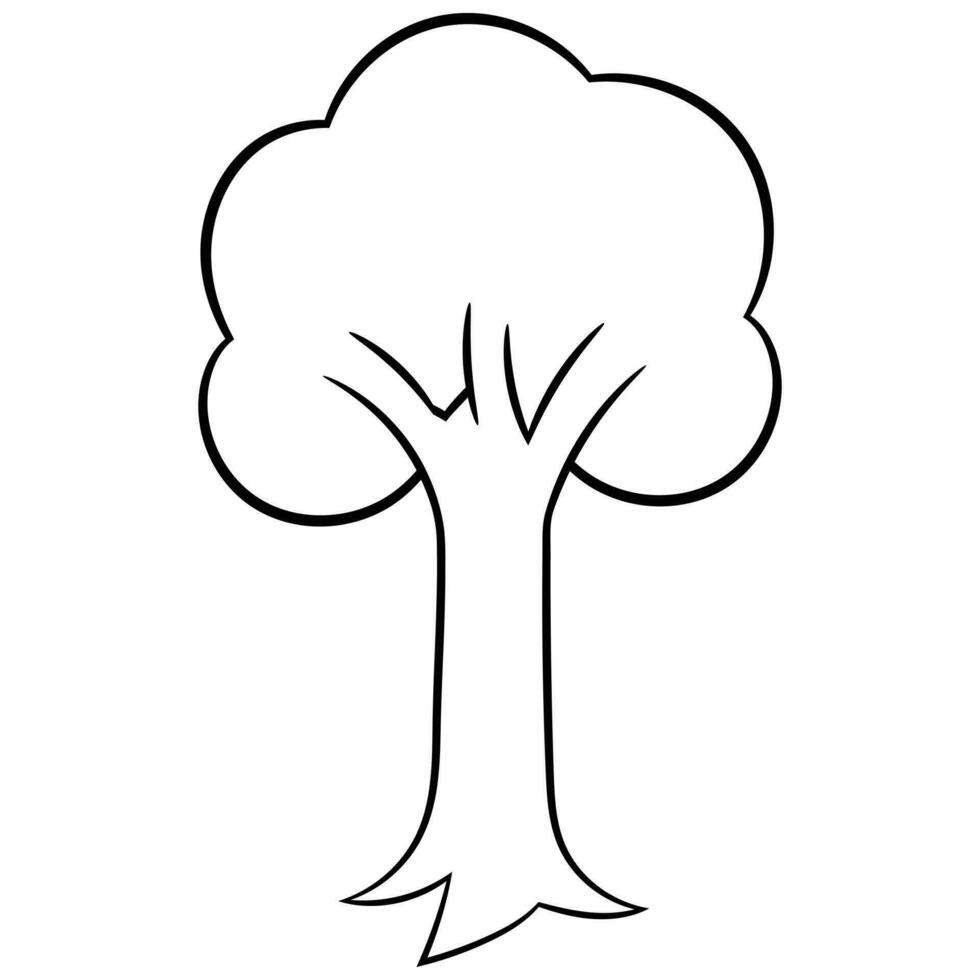 tree vector silhouette, colorful flat, outline black and white realistic tree