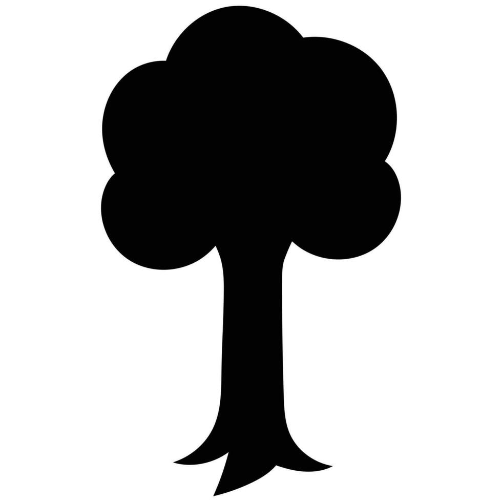 tree vector silhouette, colorful flat, outline black and white realistic tree