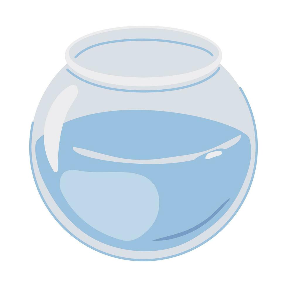 Empty aquarium with water isolated on a white background. Vector fishbowl in flat style. House for a pet, fish. The concept of tight boundaries and restrictions. Blue water in a glass vessel.