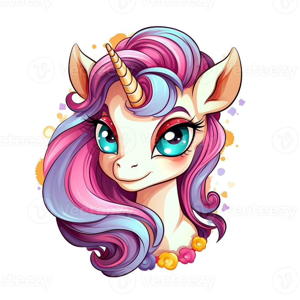 AI generated Cute rainbow unicorn. Sticker Clipart. AI generated. photo