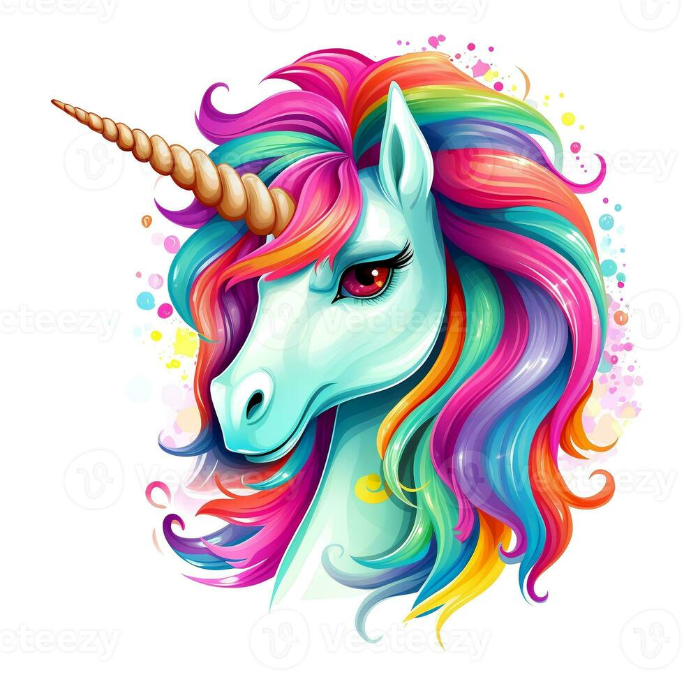 AI generated Cute rainbow unicorn. Sticker Clipart. AI generated. photo