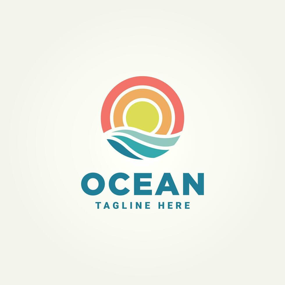 ocean wave and sun minimalist logo template vector illustration design. simple modern vacation, adventure, holiday logo concept
