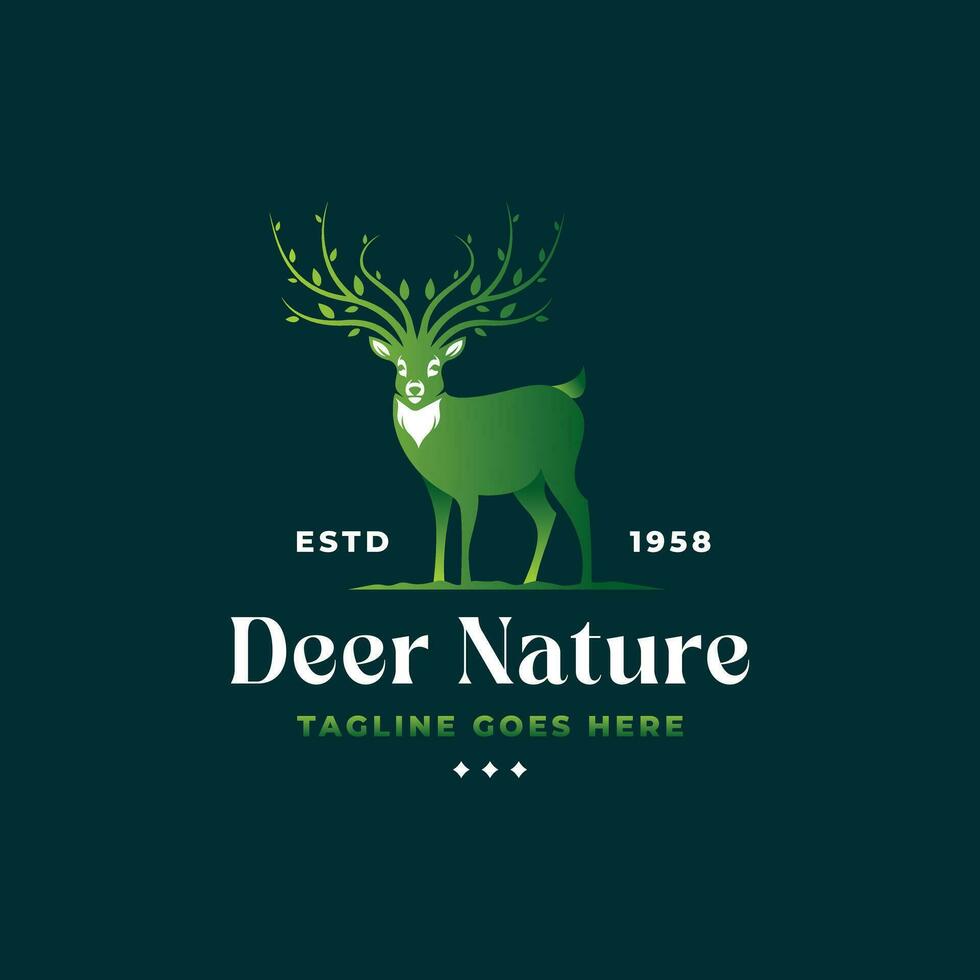 simple modern deer with tree leaf antlers icon logo template vector illustration design