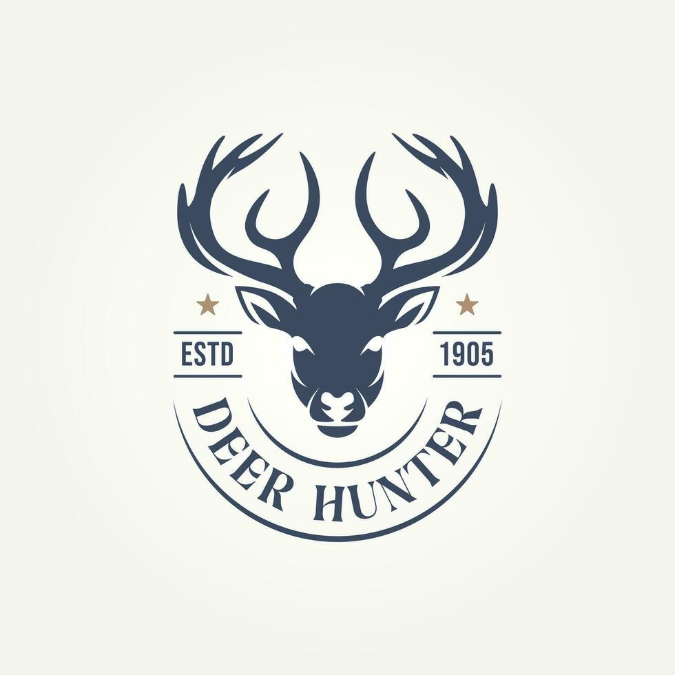 vintage classic antler deer head hunting icon logo template vector illustration design. minimalist hunting, wildlife, outdoors adventure logo concept