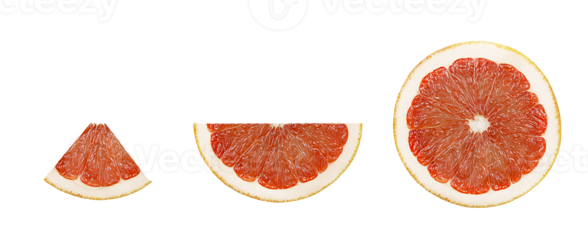 Set of different slices of red grapefruit isolated on a transparent background. png