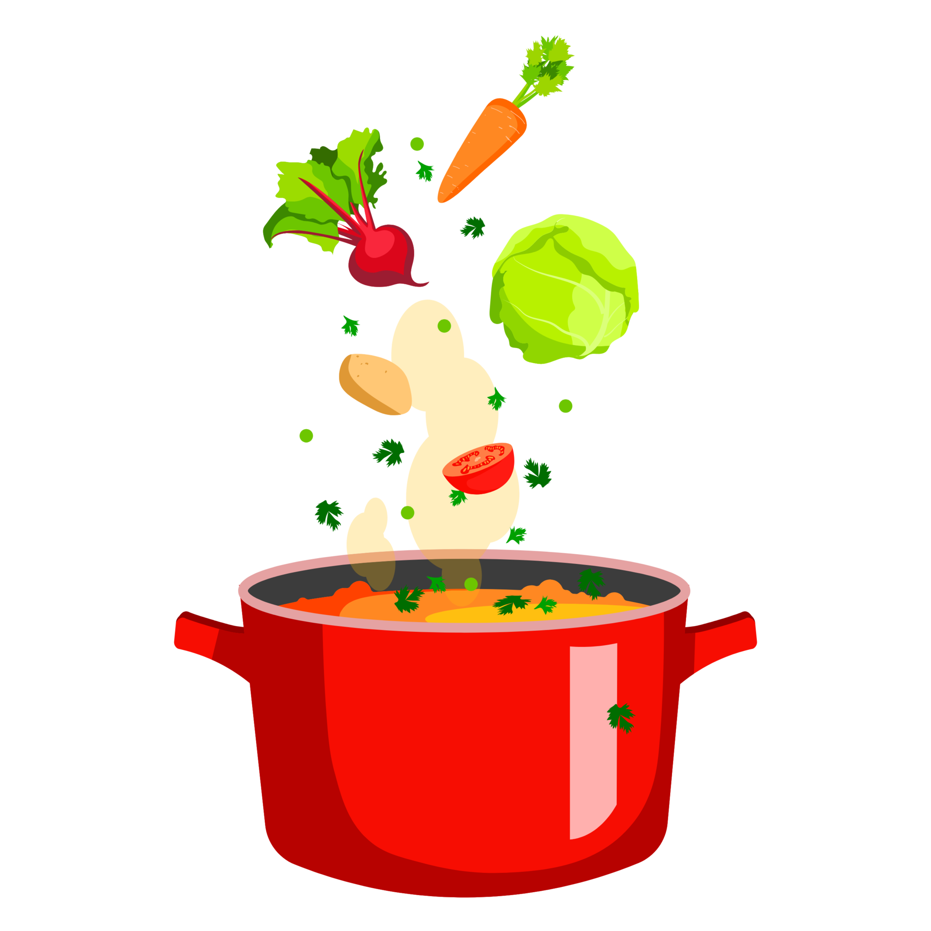 Cooking Pot. Pan of vegetable soup illustration. Food preparation