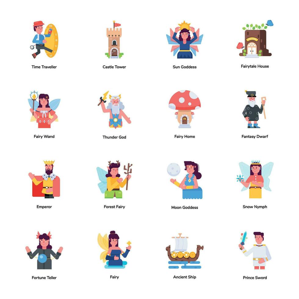 Set of Fairytale and Mythical Flat Character Designs vector