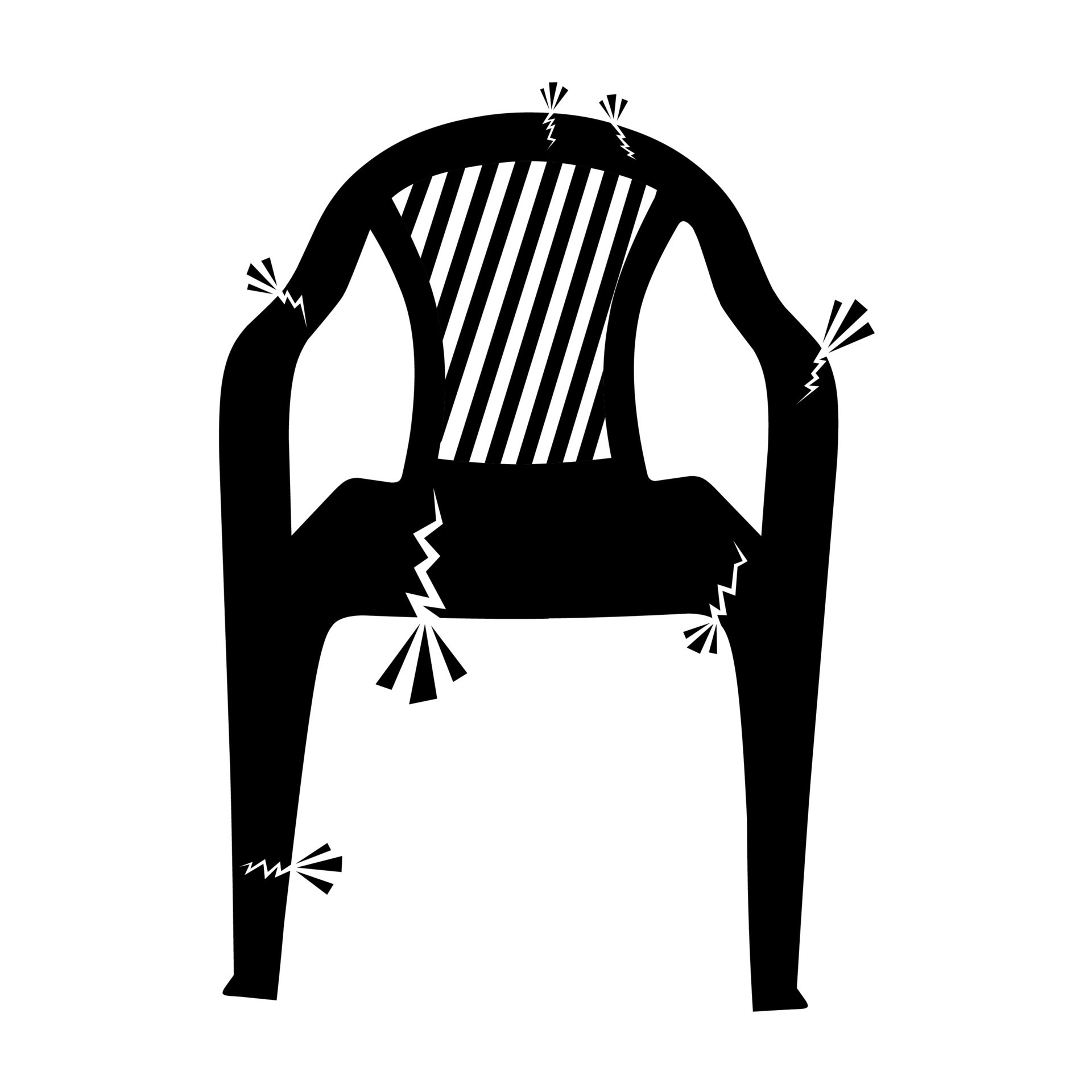 Illustration of a broken chair on a white background. Plastic chairs