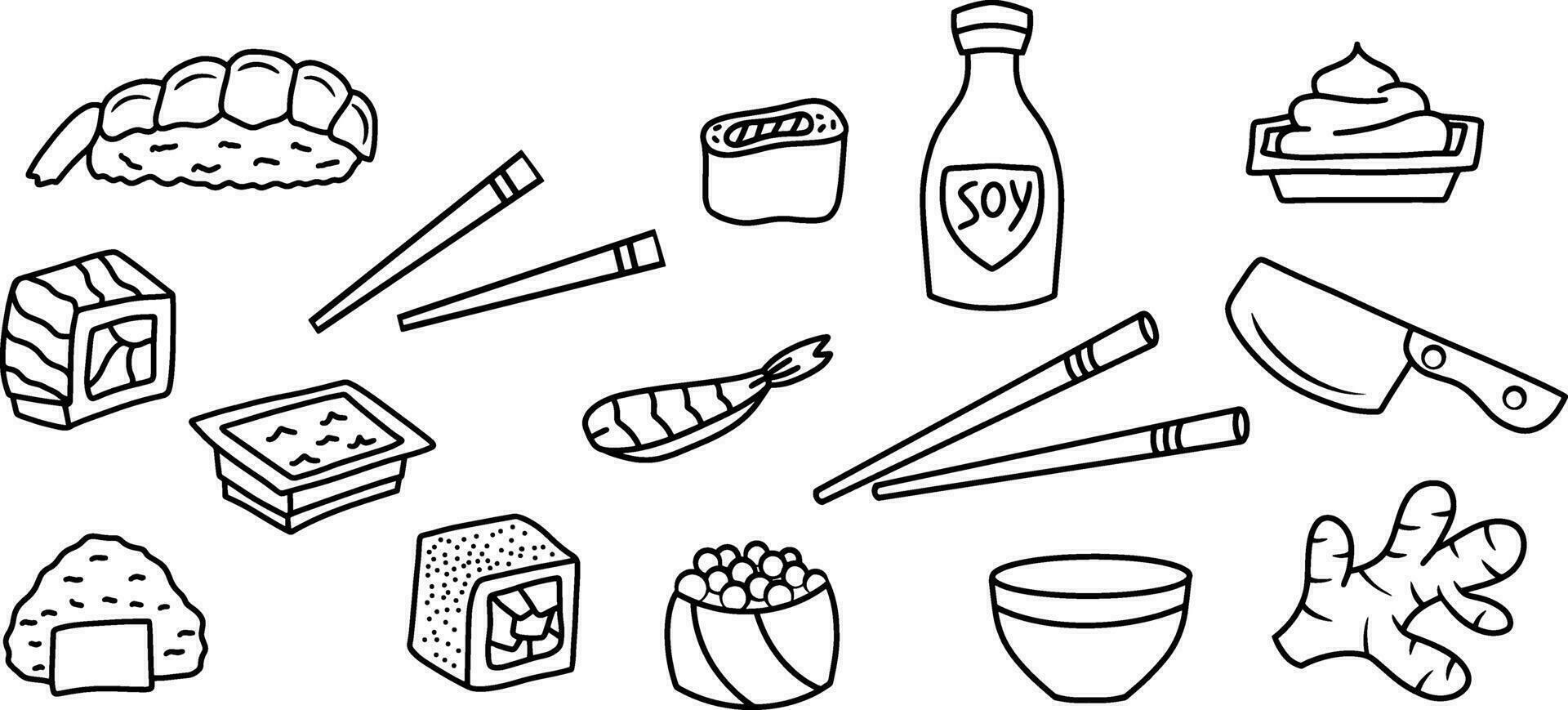 garabatear Japón comida clipart bosquejo mano dibujado Arte grabado vector