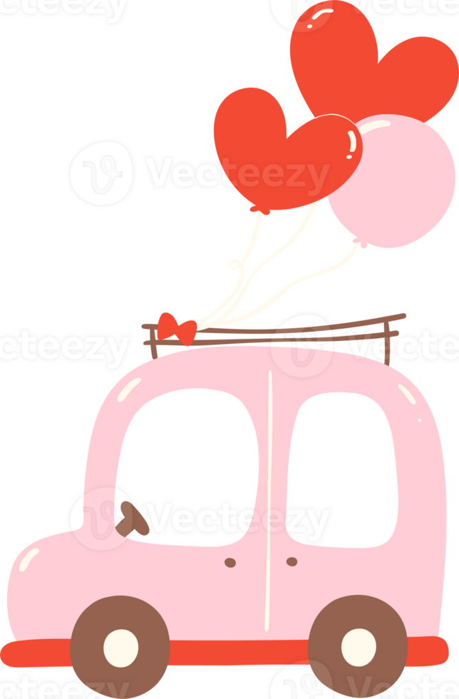 Cute Valentine car with balloons png