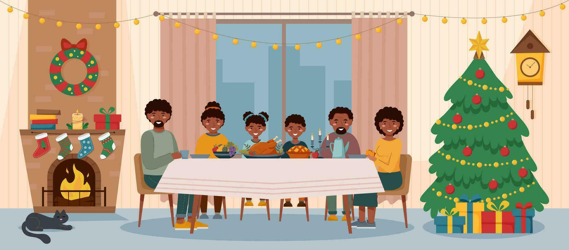 Family Christmas at the table vector