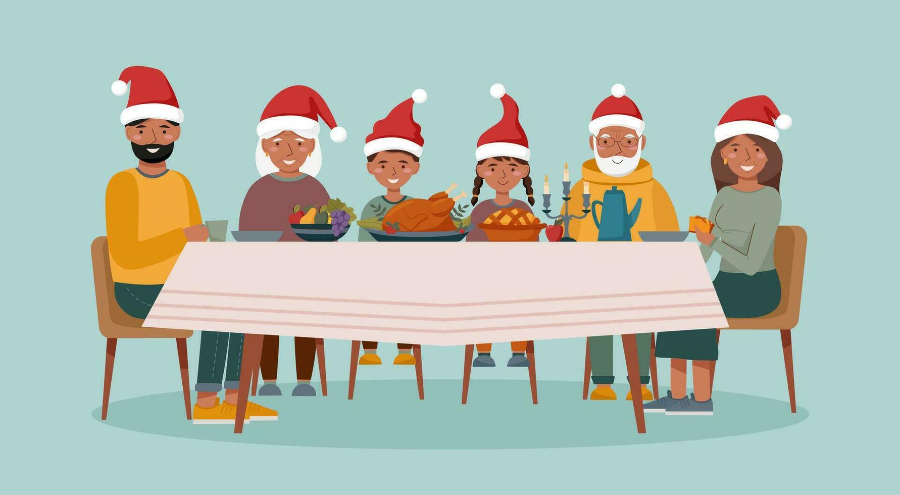 Family Christmas at the table isolated vector