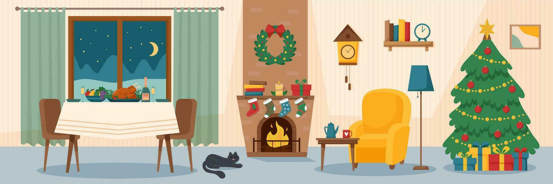 Christmas room interior vector