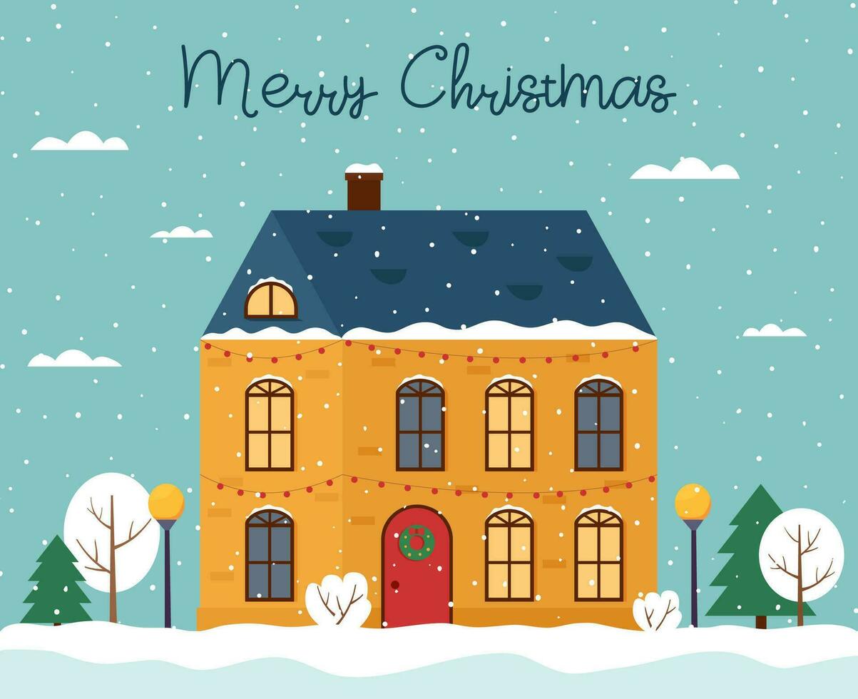 Winter house on sky background vector