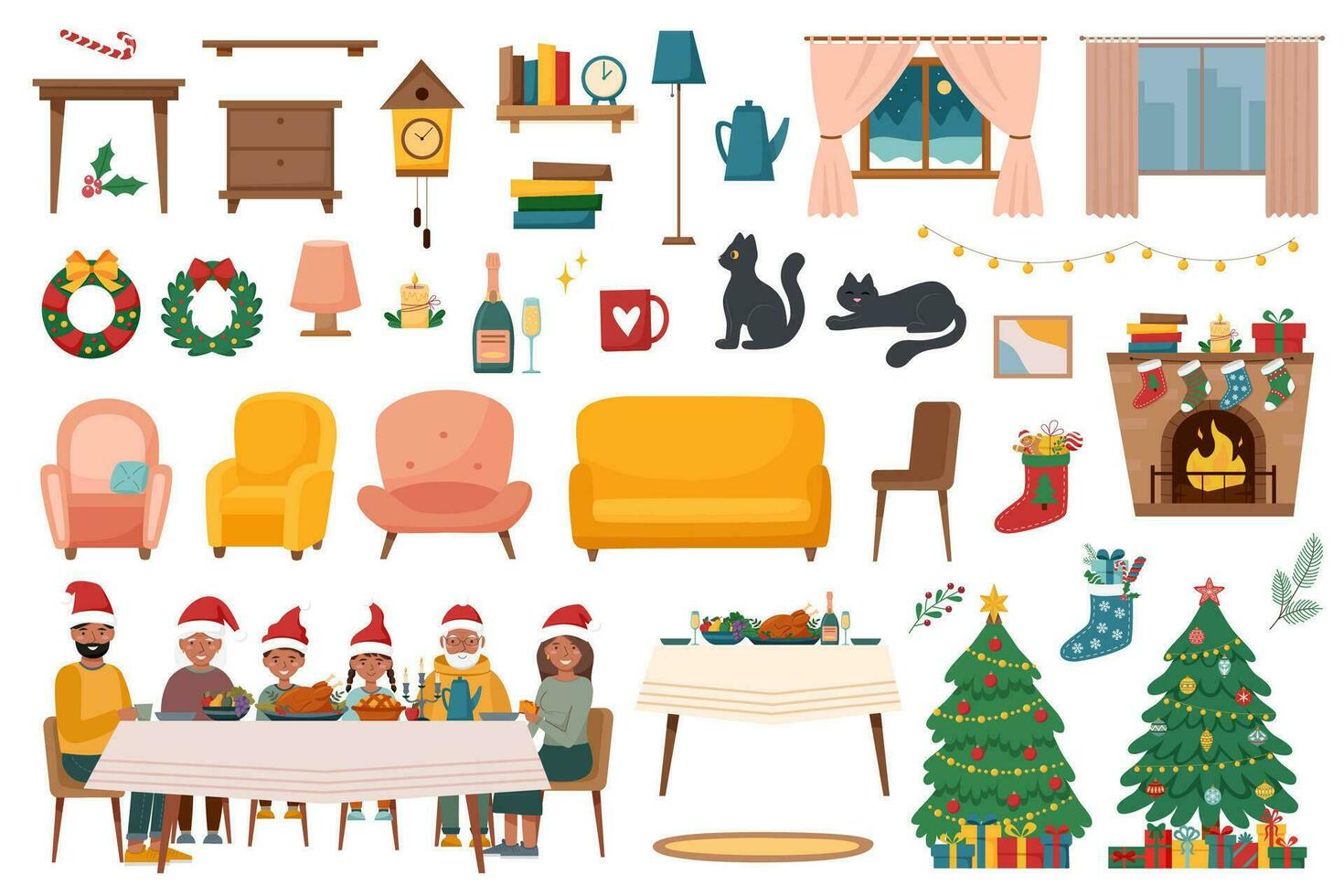 Interior Christmas set vector