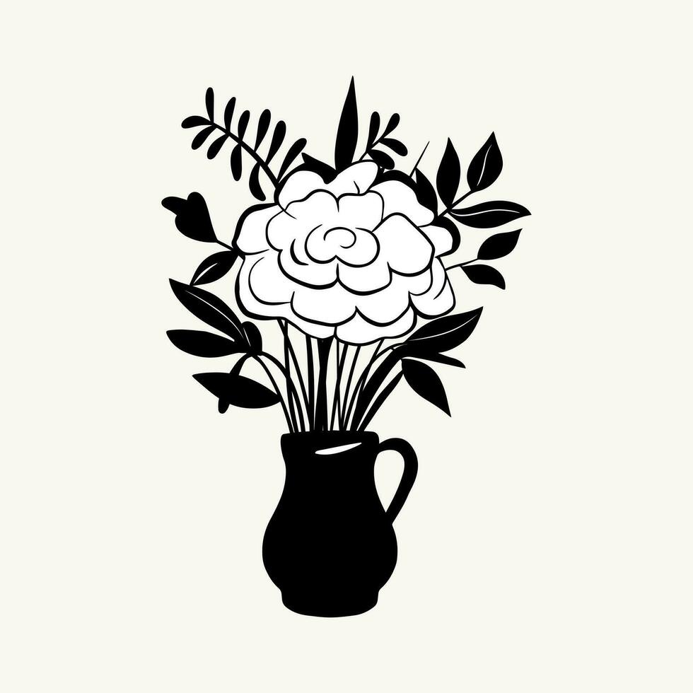 Vector monochrome bouquet. Hand drawn spring flowers in black. Flowers outline.