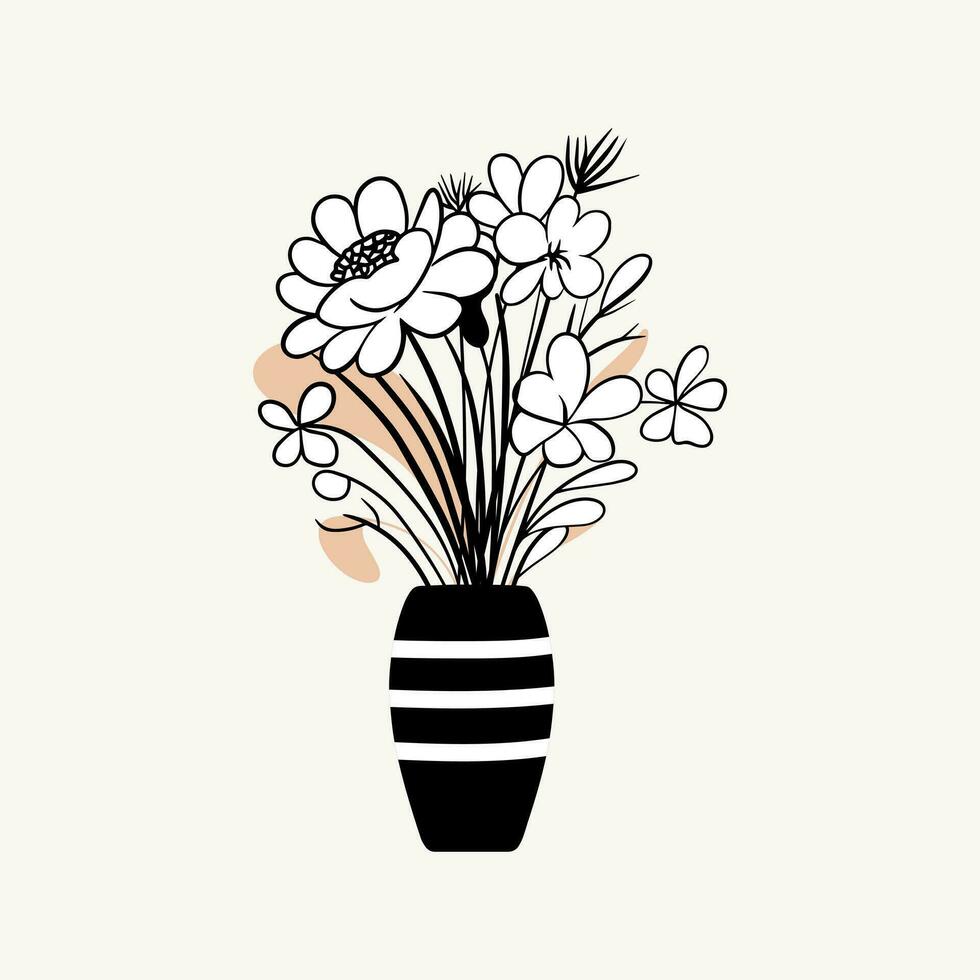 vector monocromo ramo. mano dibujado primavera flores en negro. flores describir.