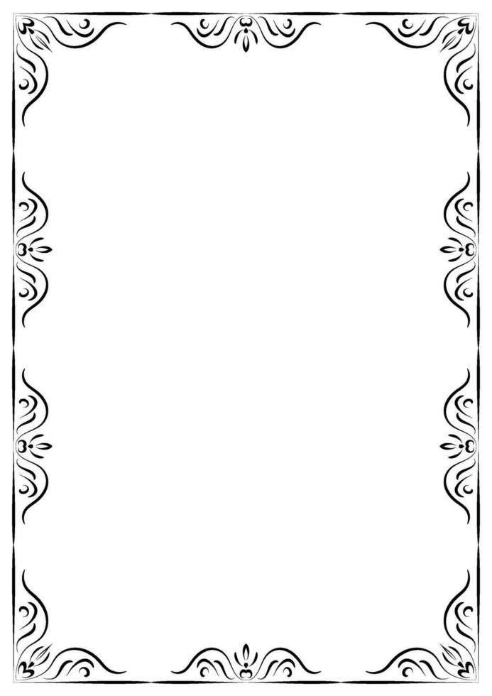 Vintage frame and border ornament. Classic swirl divider filigree. Hand drawn vector illustration. Element for decorative frame, template, document, new year greeting card, invitation, certificate.