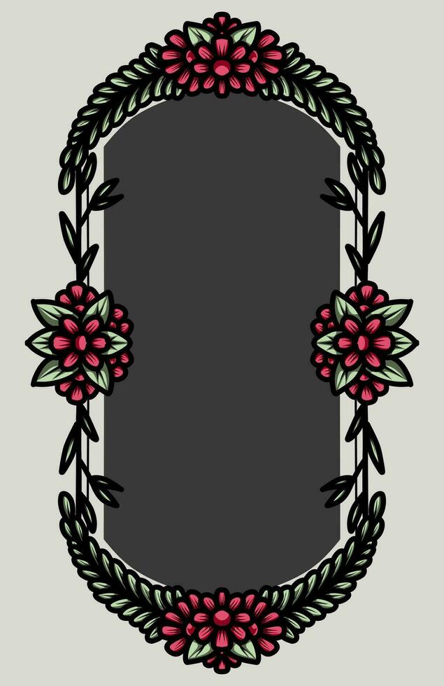 border frame with an arrangement of leaves and flowers vector
