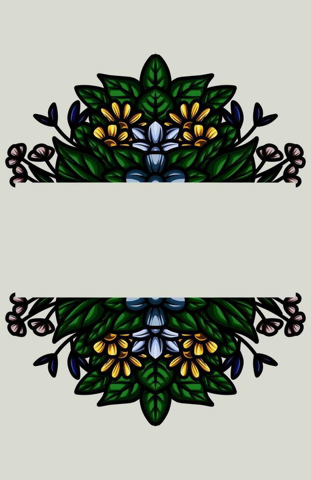 frame the border with an arrangement of leaves and flowers vector
