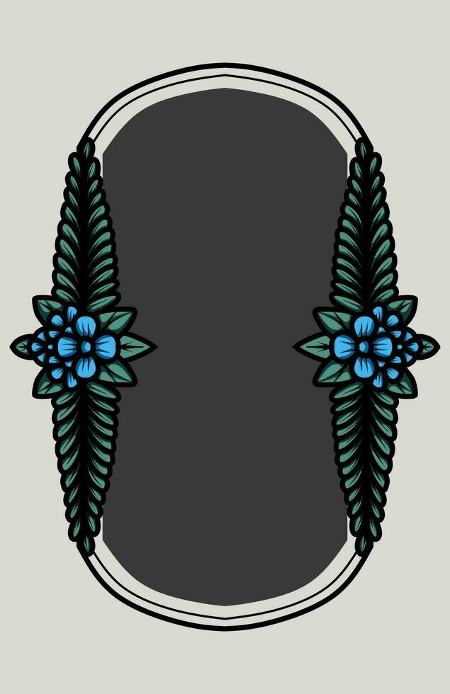 border frame with an arrangement of leaves and flowers vector