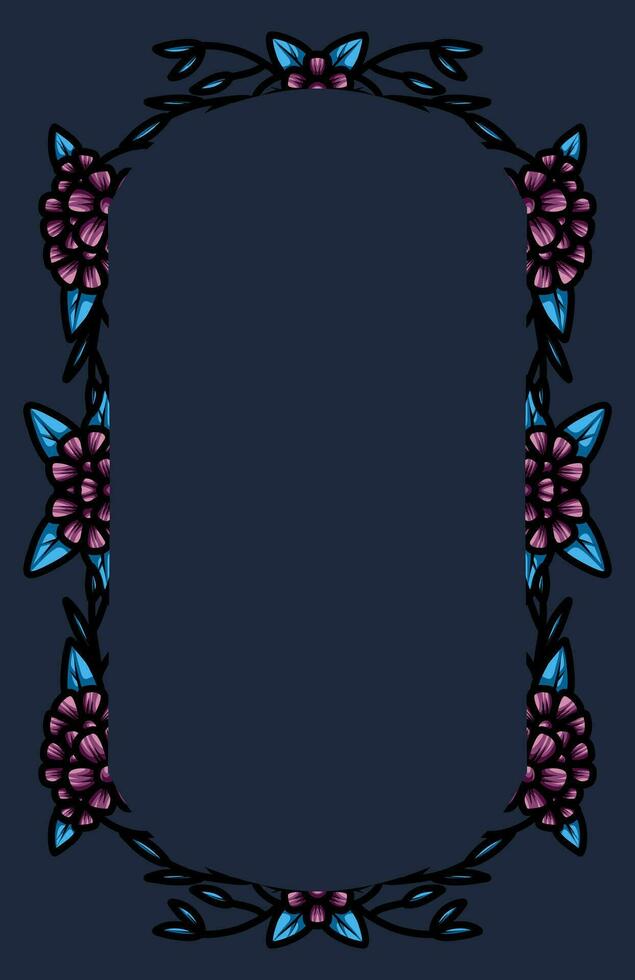 border frame with an arrangement of leaves and flowers vector