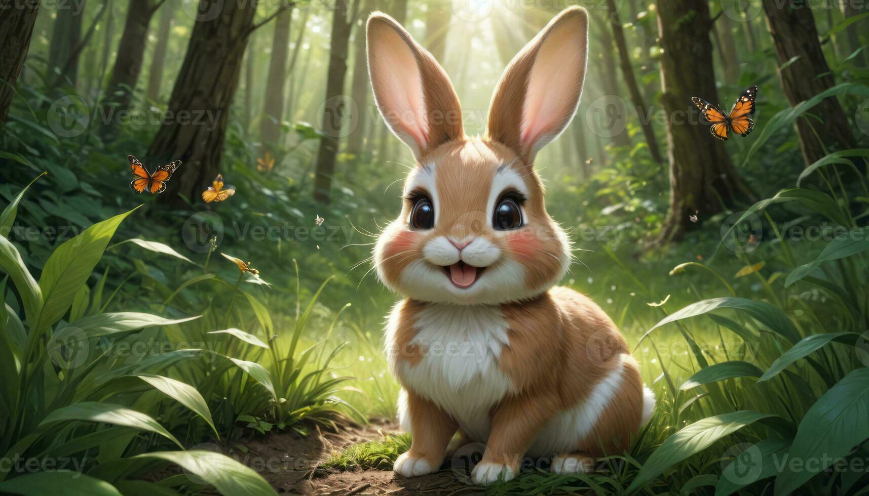 AI Generated Enchanted Forest with Cute Rabbit photo