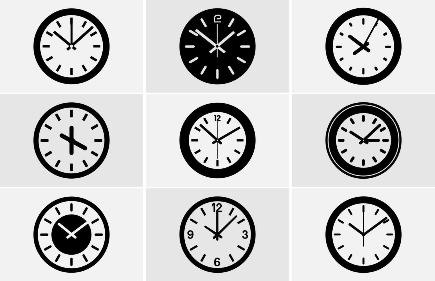 Clock Icon Flat Illustration Vector Silhouette on White Background, Vector analog clock icon.