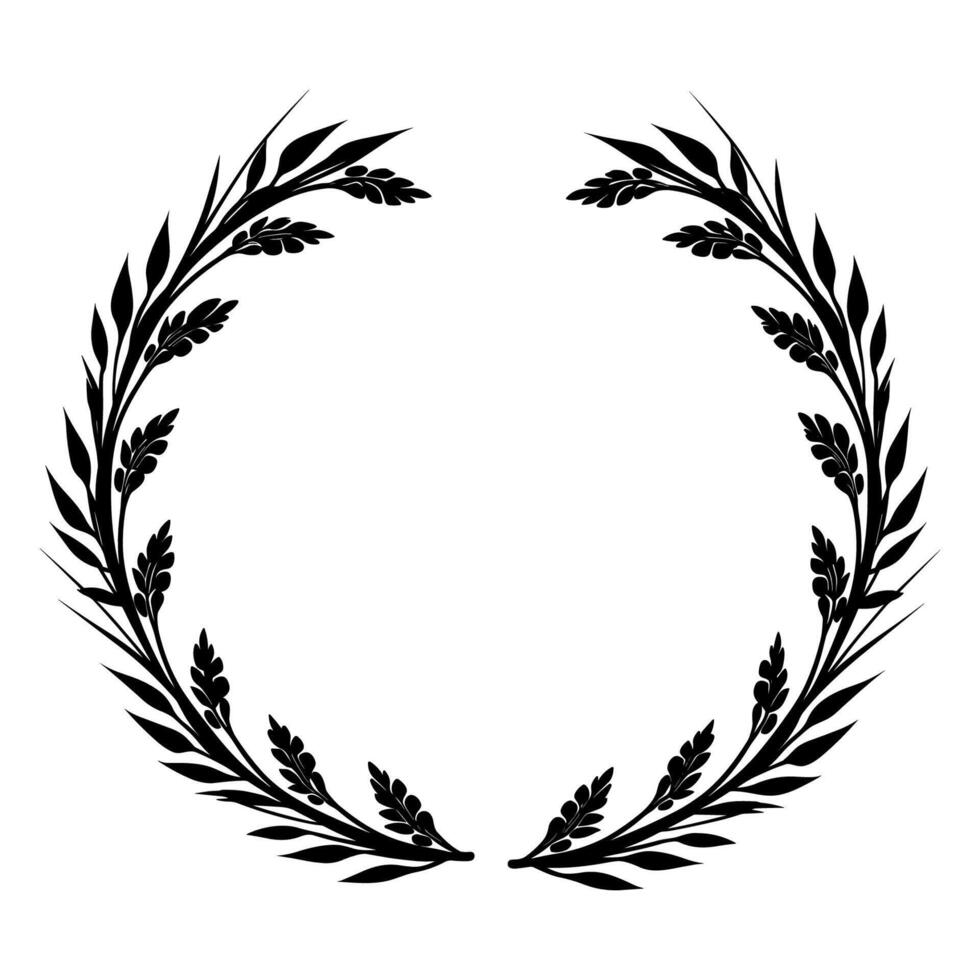 Circular laurel foliate vector silhouettes, Laurel wreath clipart bundle, Vintage branching wreaths.