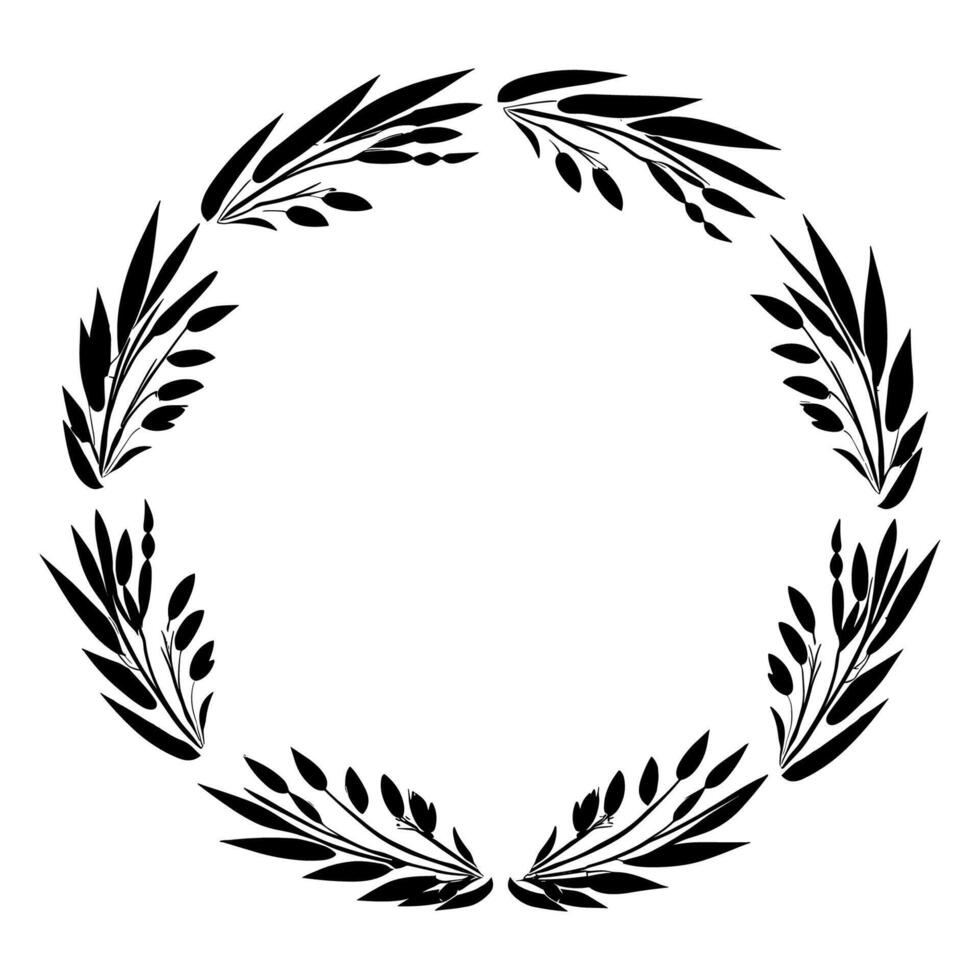 Circular laurel foliate vector silhouettes, Laurel wreath clipart bundle, Vintage branching wreaths.