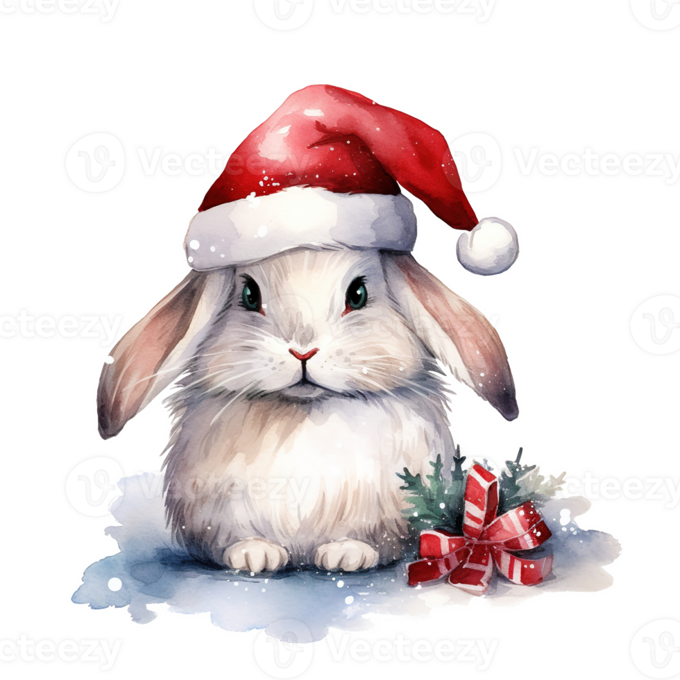 AI generated Rabbit Wearing Santa Hat For Christmas Event. Watercolor Style. AI Generated png