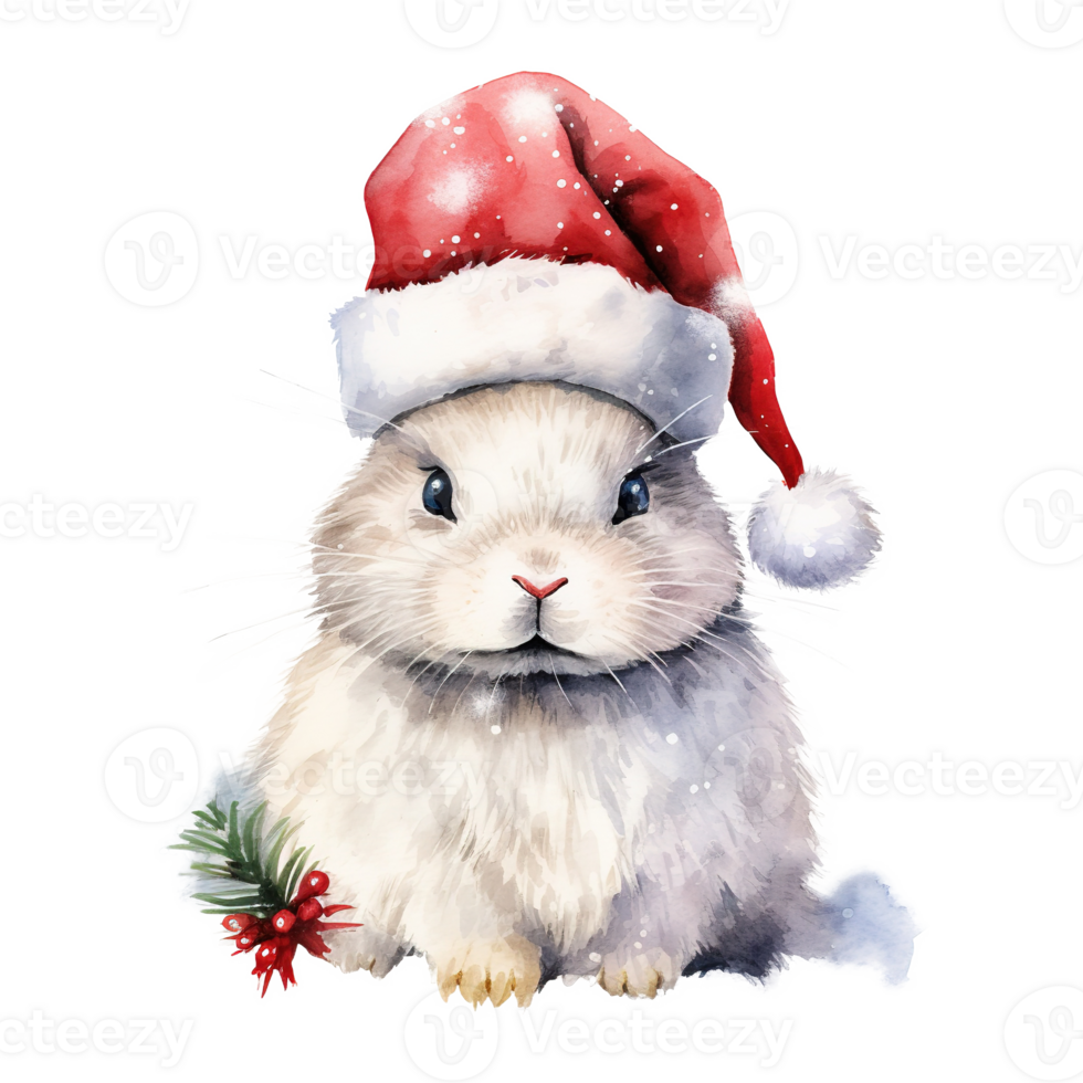 AI generated Rabbit Wearing Santa Hat For Christmas Event. Watercolor Style. AI Generated png