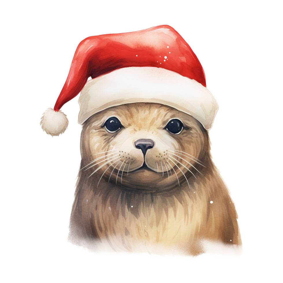 ai gerado foca vestindo santa chapéu para Natal evento. aguarela estilo. ai gerado png