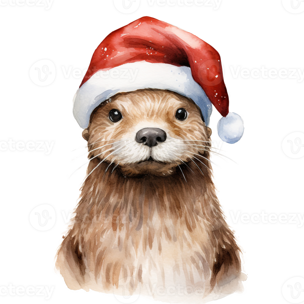 ai generiert Otter tragen Santa Hut zum Weihnachten Fall. Aquarell Stil. ai generiert png