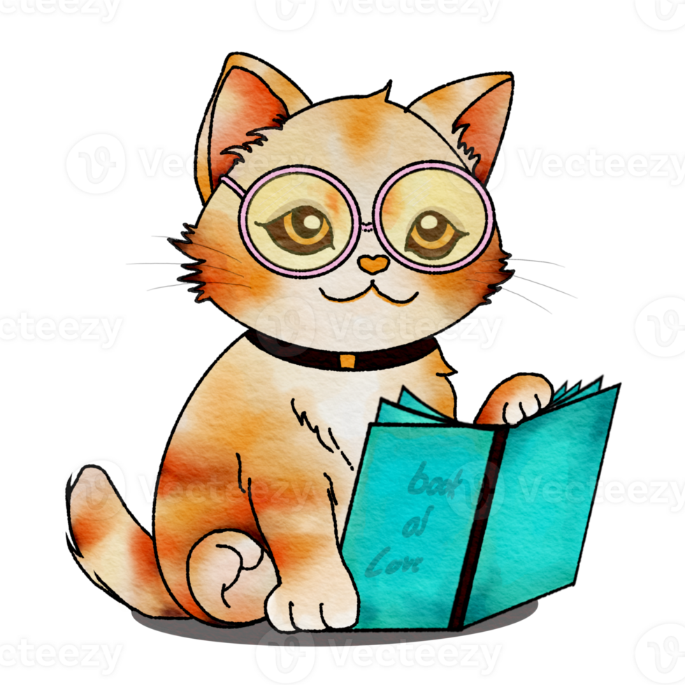 cat reading a book png