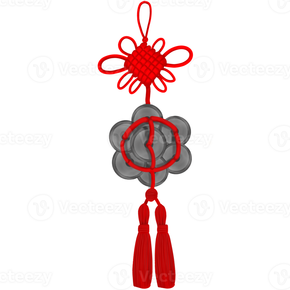 A hanging bunch of ancient Chinese style coins strung with red thread png