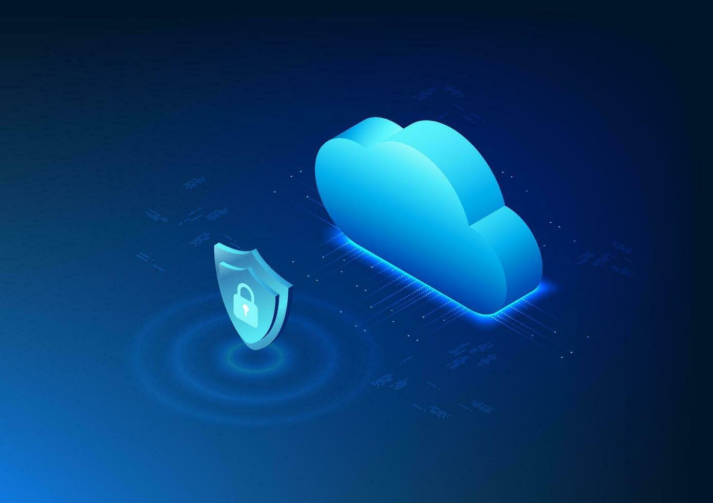 nube tecnología en frente de el proteger representa el almacenamiento de datos en el nube. eso es un sistema ese mantiene seguridad a evitar datos robo. por confirmando el código a ganancia acceso. vector