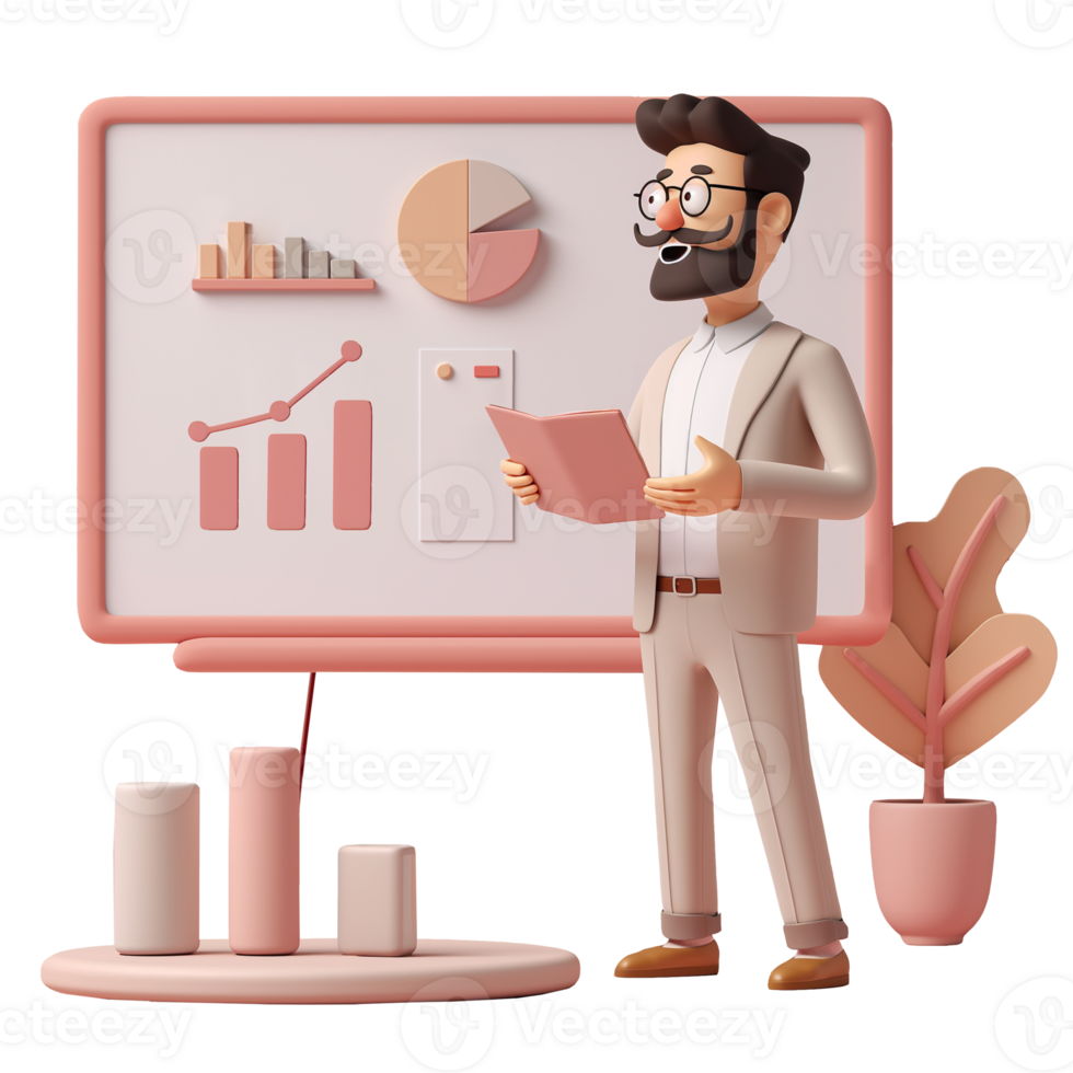 AI generated Presentation man for company business, 3d design. Business and design elements png
