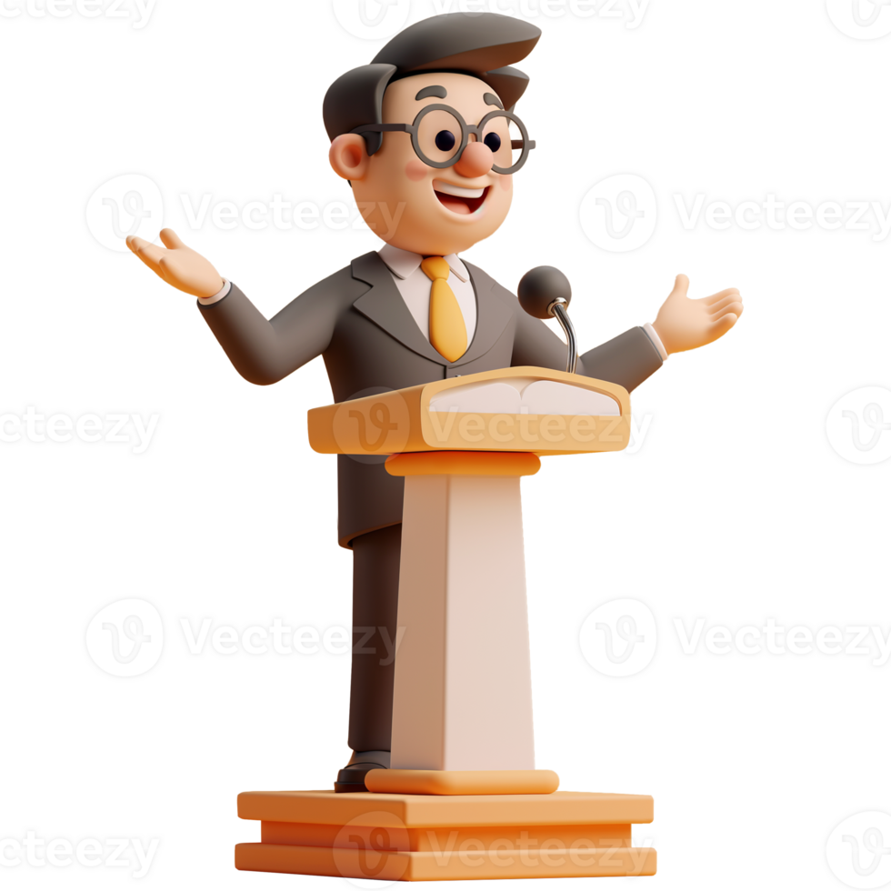 AI generated A man making a speech on a pulpit, 3d design. Suitable for business and politics png