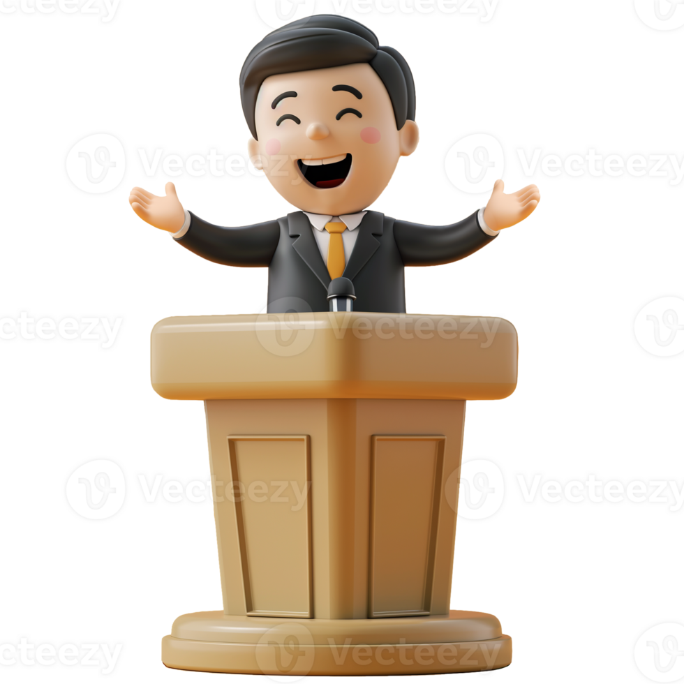 AI generated A man making a speech on a pulpit, 3d design. Suitable for business and politics png