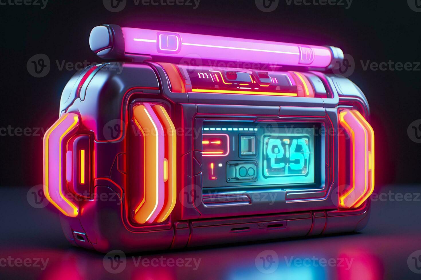 AI generated Modern and Futuristic Neon Digital Gaming Chest in Cartoon Pixar 3D Blender Style. AI Generative photo